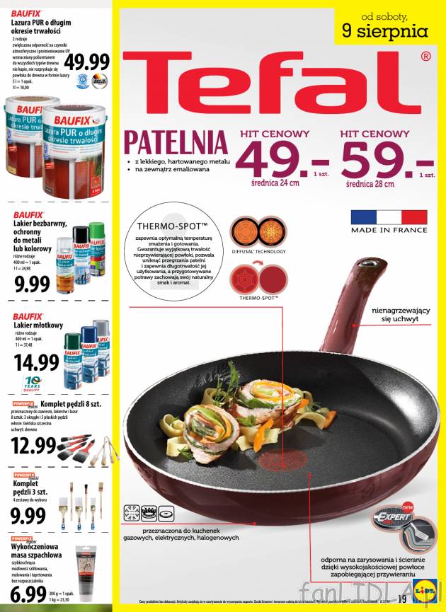 Patelnia Tefal z lekkiego, hartowanego metalu o średnicy 24 lub 28 cm od 49 zł.