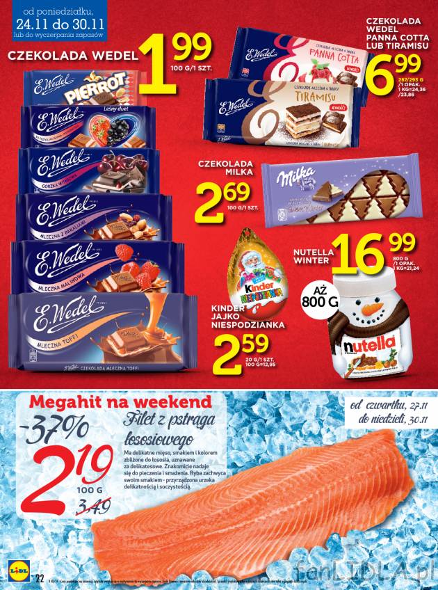 Słodkości w Lidlu: mnóstwo rodzajów czekolad Wedel, Wedel Panna Cotta lub Tiramisu, ...