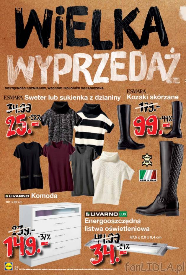 Wyprzedaż odzieży w Lidlu: promocje na sweter damski lub sukienka z dzianiny, ...