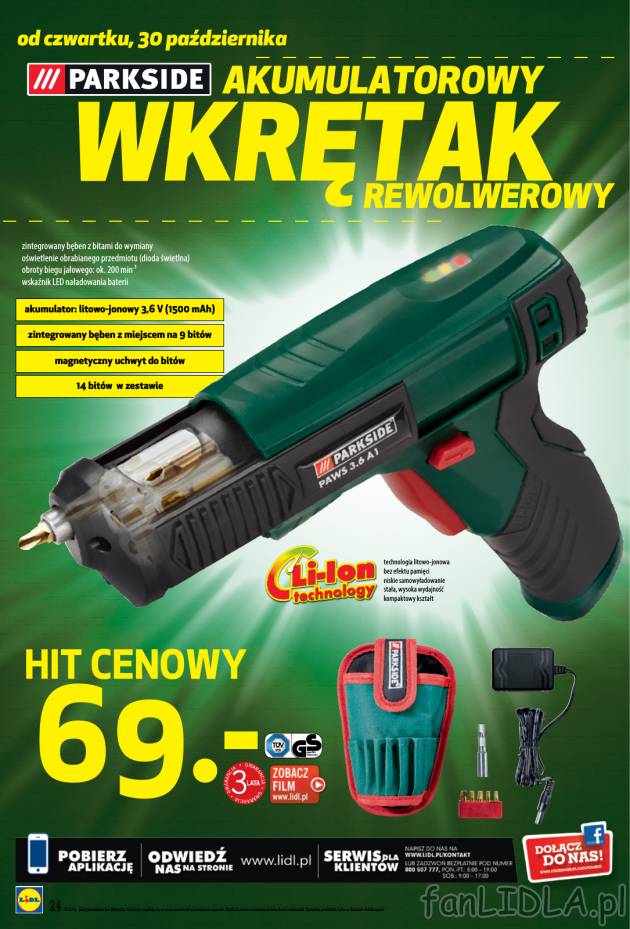 Wkrętak  akumalatorowy z magnetycznym uchwytem do bitów z akcesoriami za 69 zł.