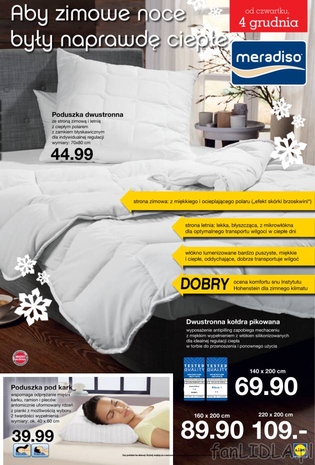 Aby zimowe noce były naprawdę ciepłe, Lidl proponuje dwustronną kołdrę pikowaną, ...