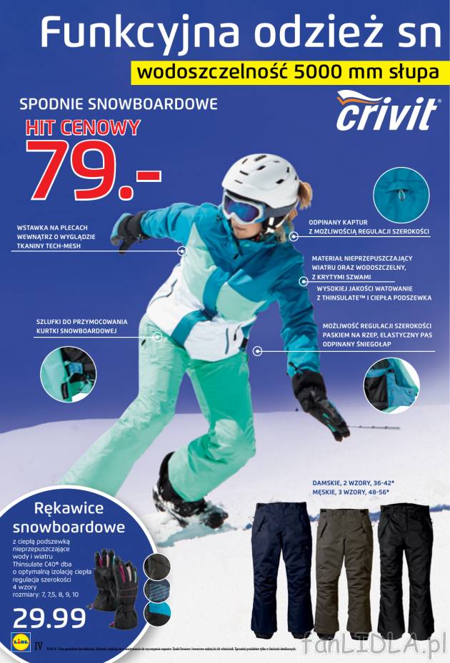 W tym tygodniu kupisz spodnie snowboardowe damskie lub męskie za 79 zł.