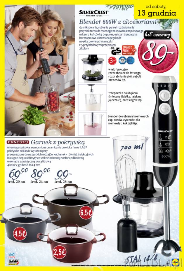 Blender 600W z akcesoriami, służący do miksowania, robienia purre i rozdrabiania, ...
