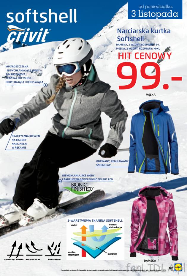 Narciarska kurtka softshell - wodoodporna i wiatroszczelna za 99 zł dla kobiet ...
