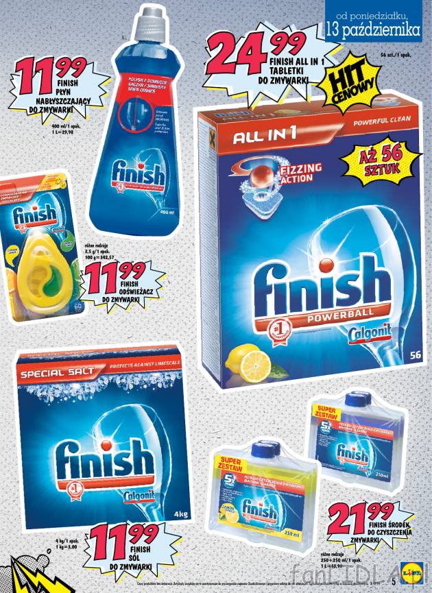 Środki do zmywarek marki Finish kupisz w Lidlu w hitach cenowych od 11,99 zł.