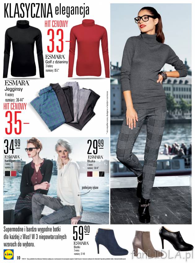 Eleganckie i ciepłe damskie ubrania: golf z dzianiny, jegginsy w 4 wzory, kardigan, ...
