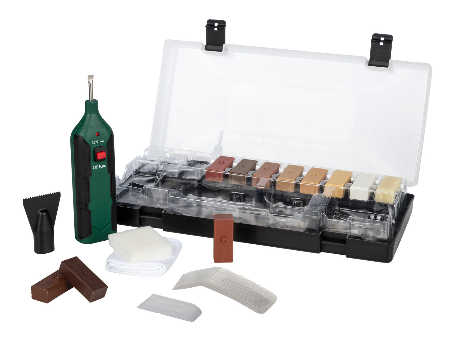 Zestaw do naprawy parkietu i laminatu Parkside, cena 49,99 PLN
- w zestawie: nagrzewnica, ...