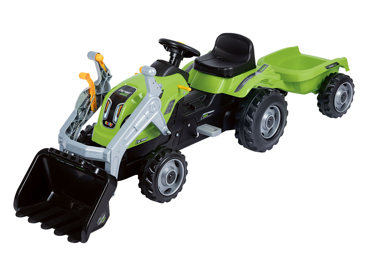 Duży traktor na pedały z przyczepą Smoby, cena 279,00 PLN 
- 182 x 44 x 62 cm ...