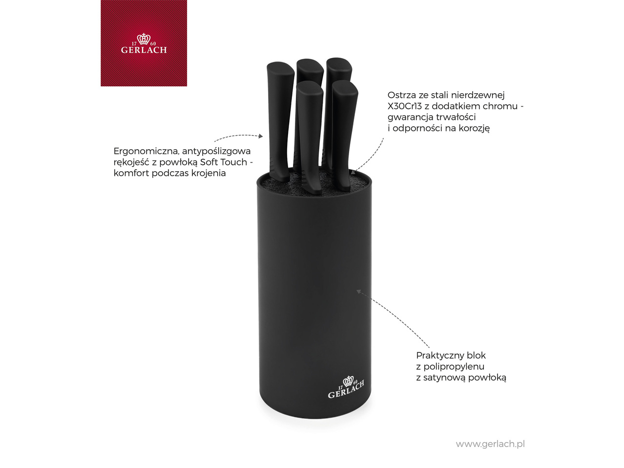 GERLACH® SMART Zestaw 5 noży w bloku , cena 159 PLN
- ergonomiczna rękojeść ...