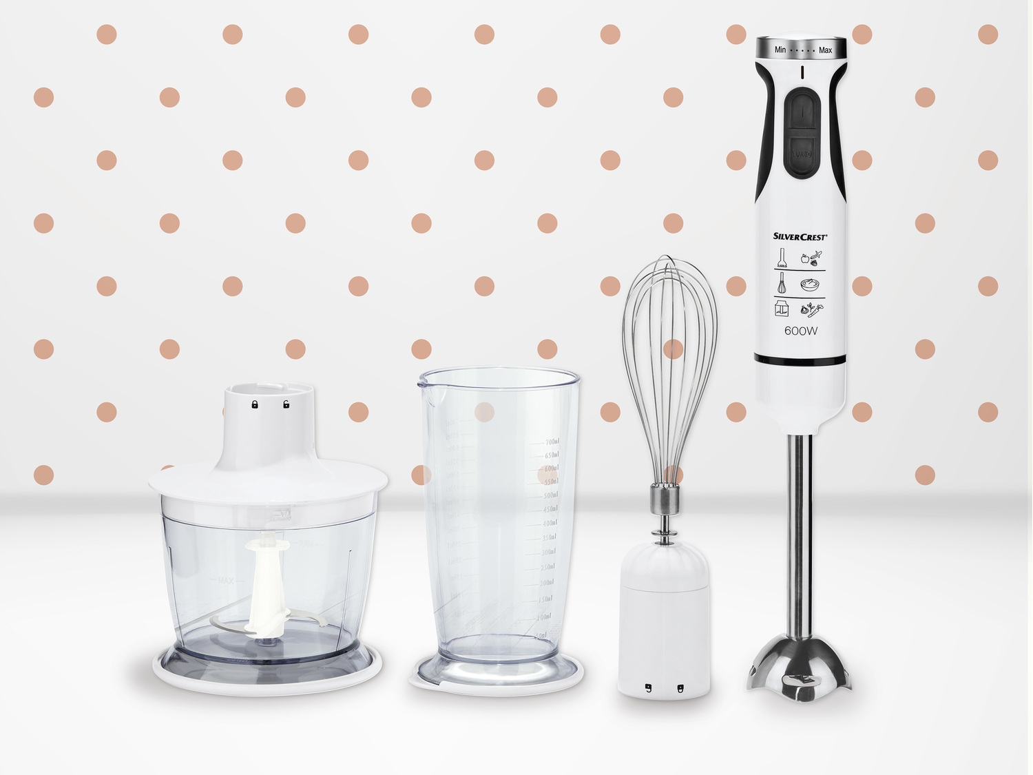 Blender ręczny 600 W z zestawem akcesoriów Silvercrest Kitchen Tools, cena 69,90 ...